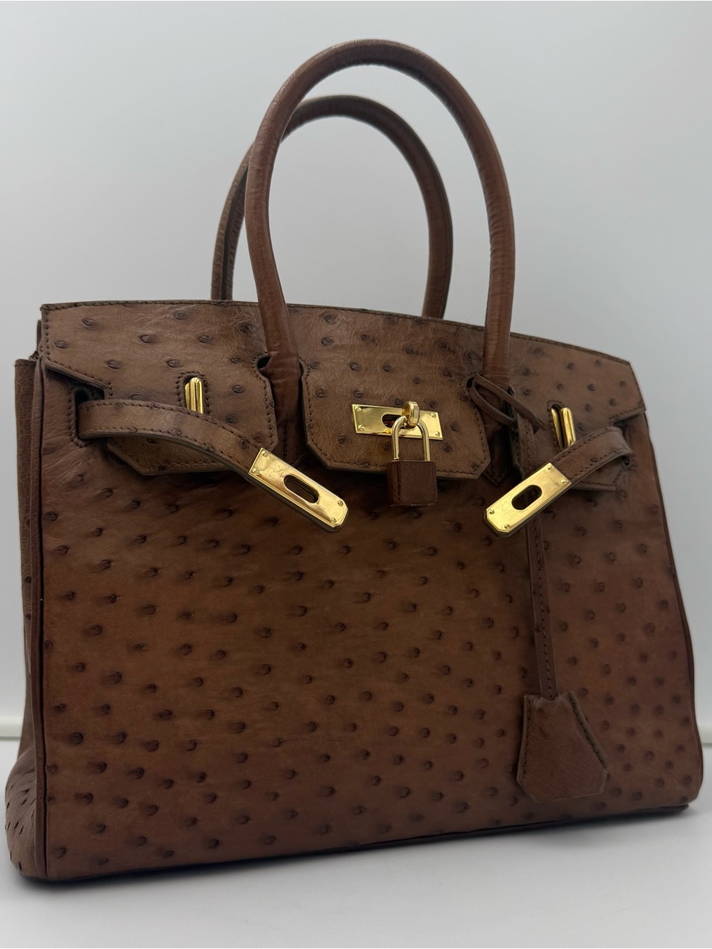 🇮🇹G.BORRI MILANO Borsa con Tracolla Alta 30 Bag in Brown Exotic Genuine OSTRICH